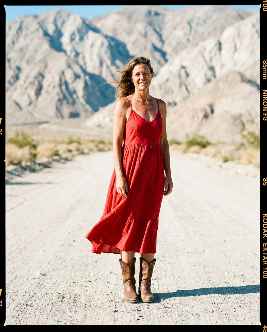 on desert road portrait photo