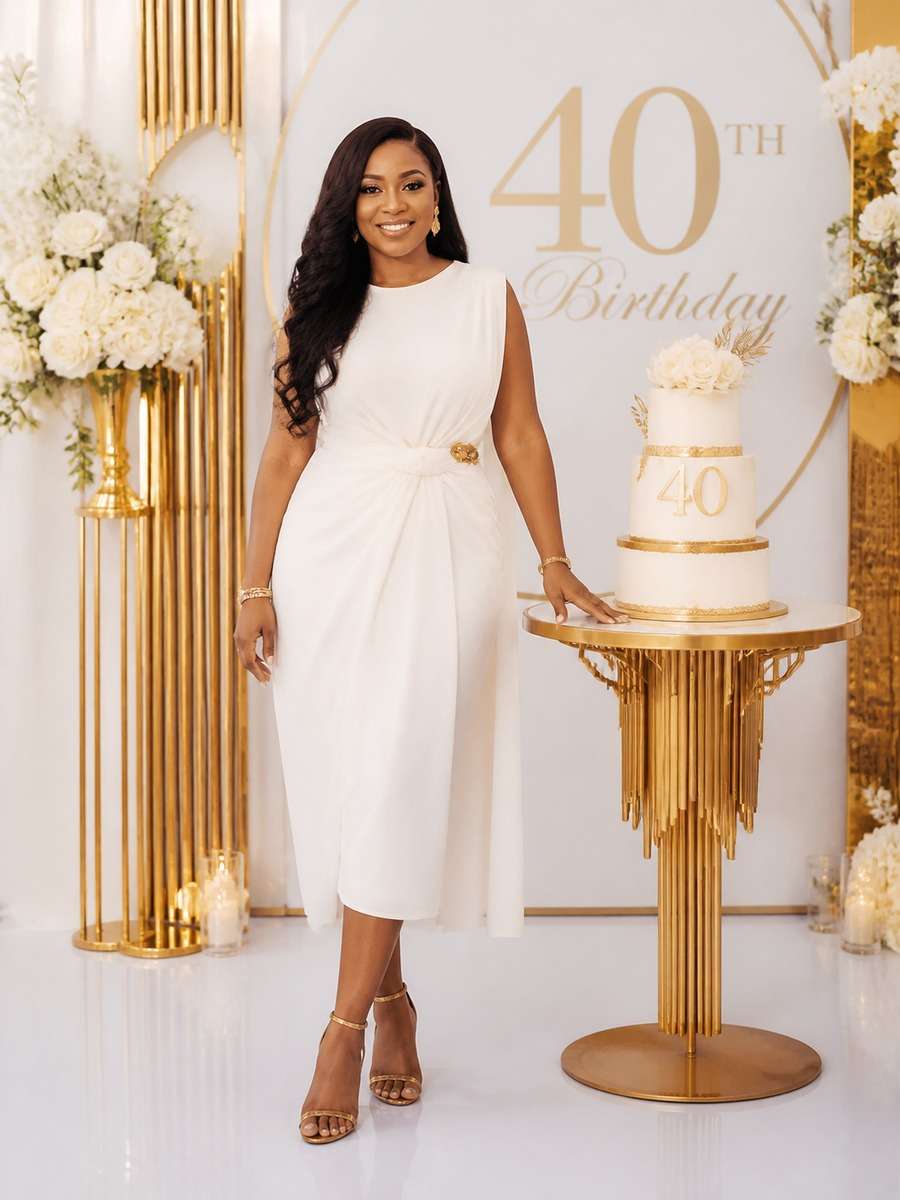 White and Gold Chic Birthday Look photo
