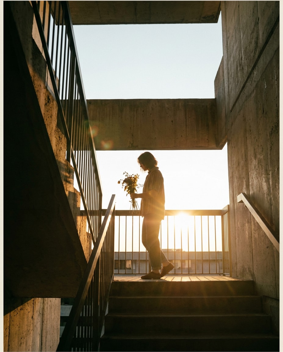 golden hour on stairwell photo