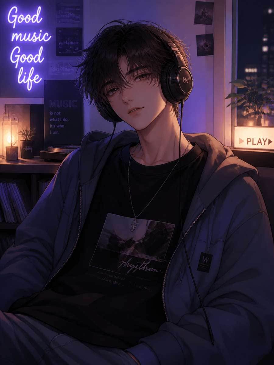 Headphones and music anime edit photo