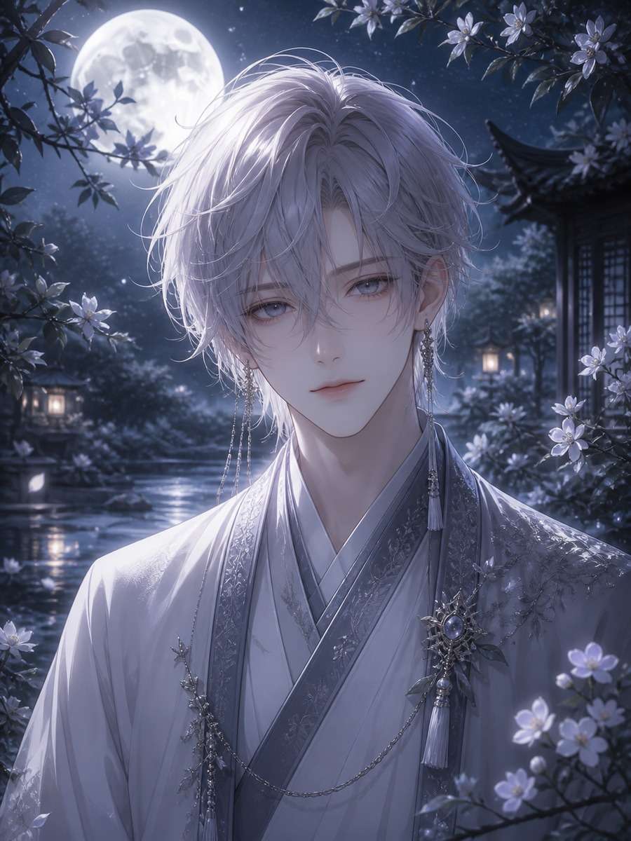 Moonlit garden anime portrait photo