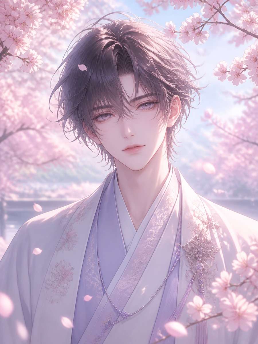 Cherry blossom anime boy photo