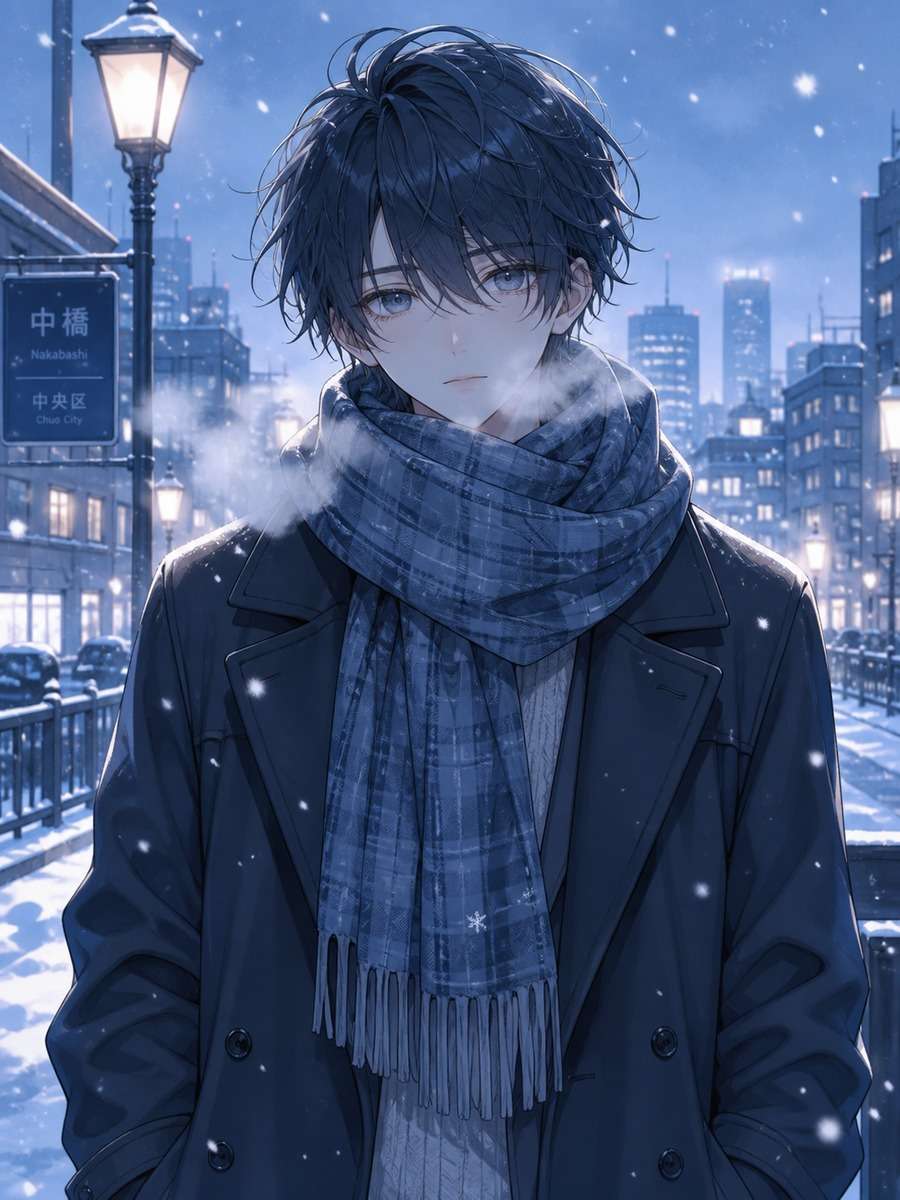 Winter coat anime style photo