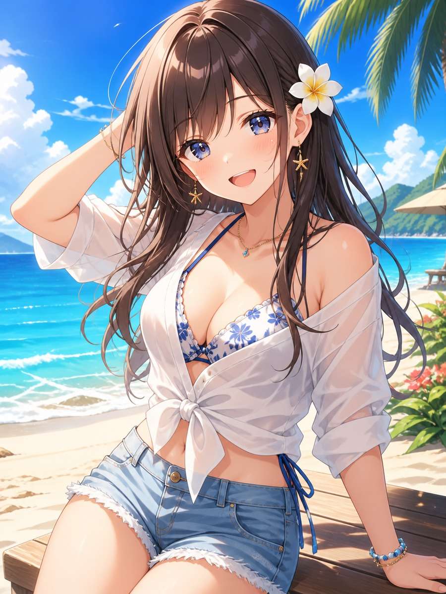 Beach day anime character photo