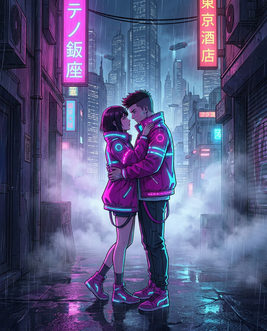 cyberpunk neon embrace photo