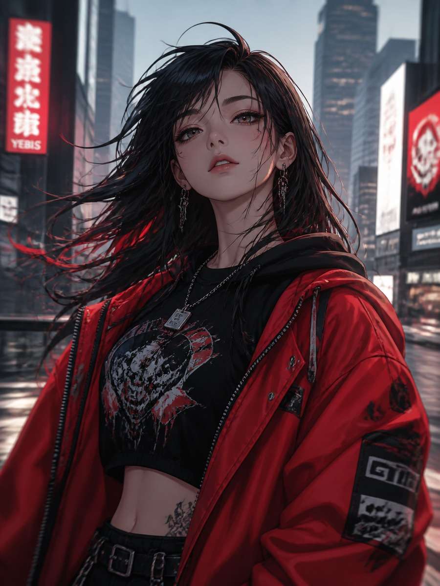 Red jacket urban anime photo