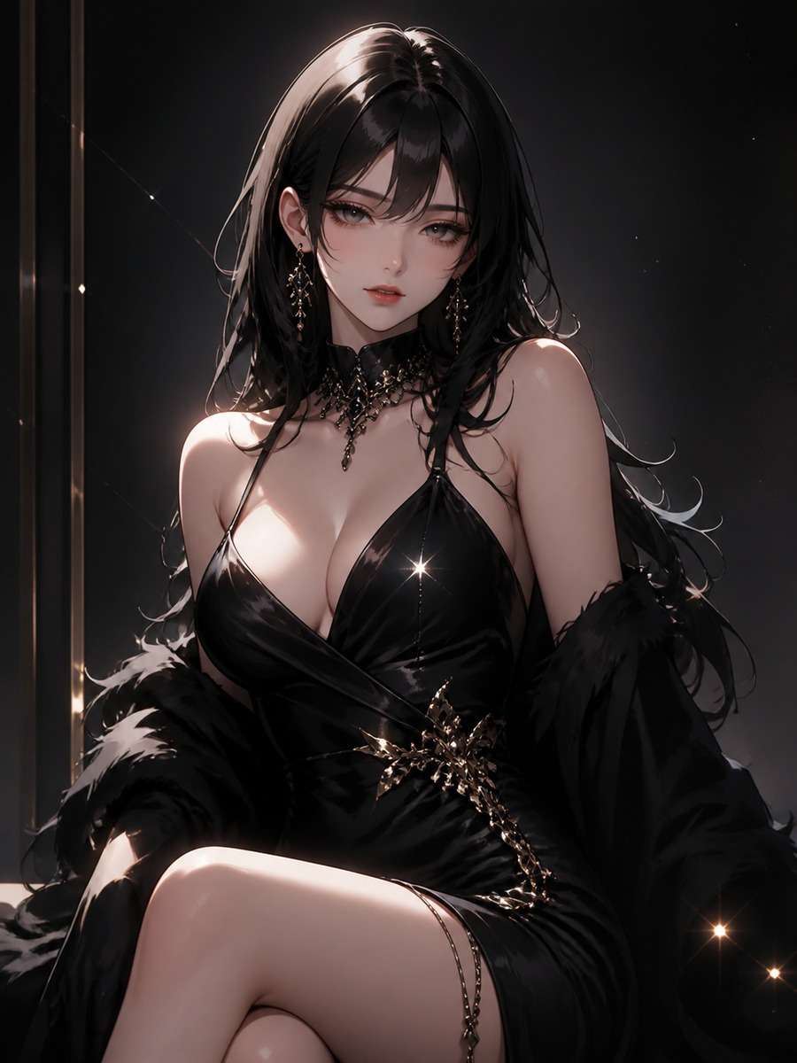 Luxury black dress anime photo
