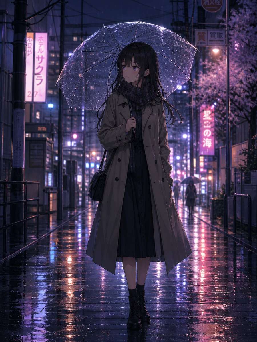 Rainy street anime scene photo