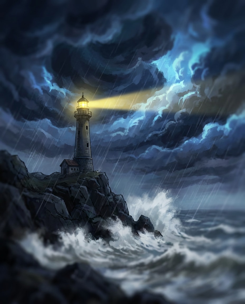 storm over lighthouse photo