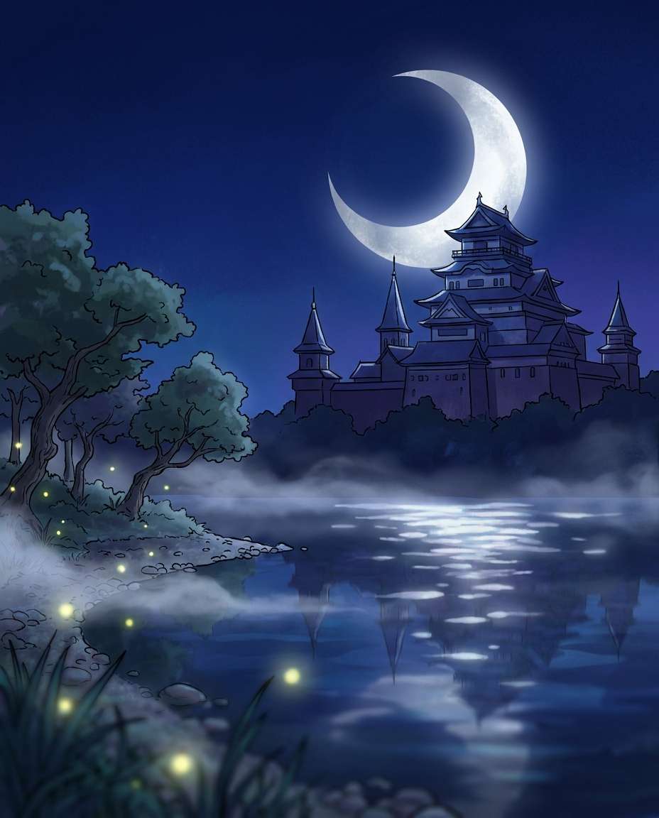 moonlit castle lake photo