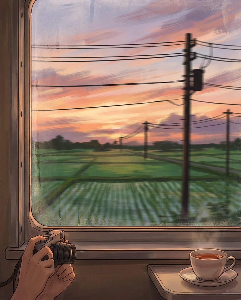 train window sunset photo