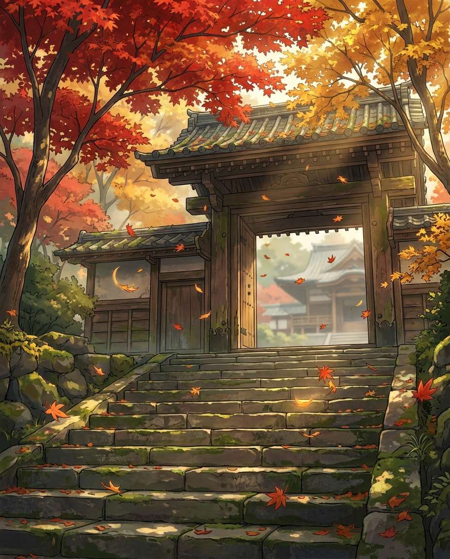 autumn temple steps photo