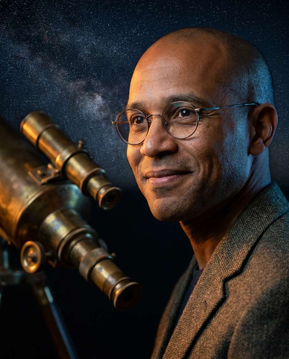 retro telescope portrait photo