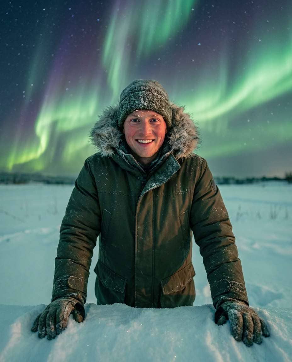 snowy aurora portrait photo