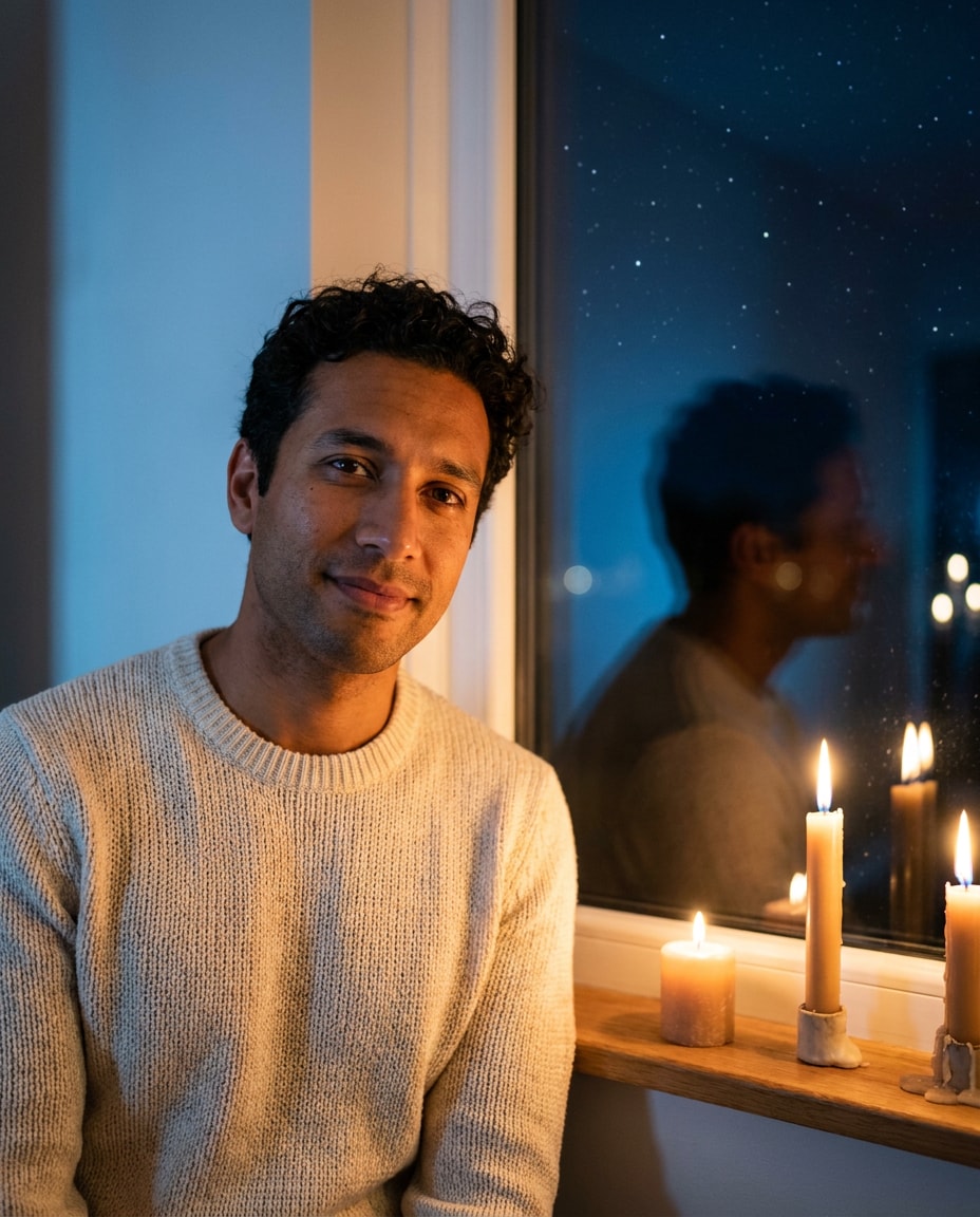 candlelit window stars photo
