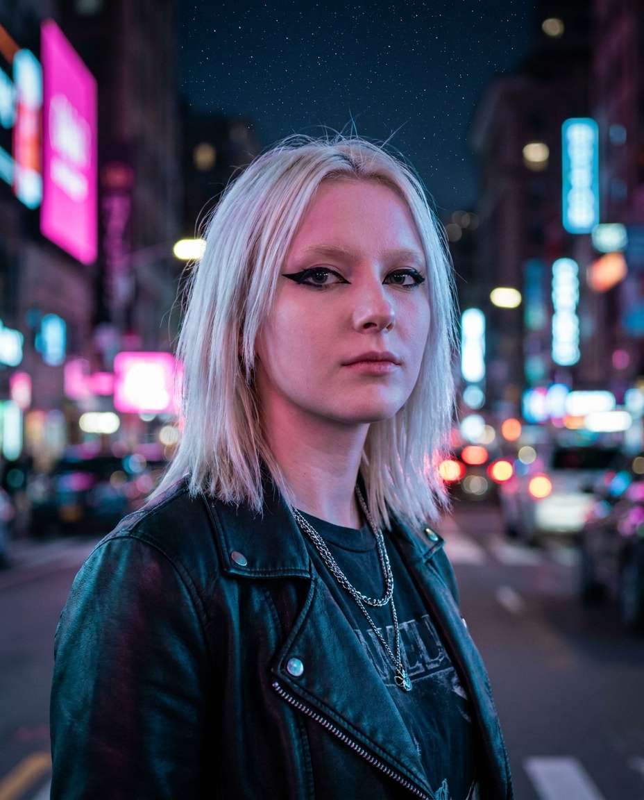 neon street under stars photo