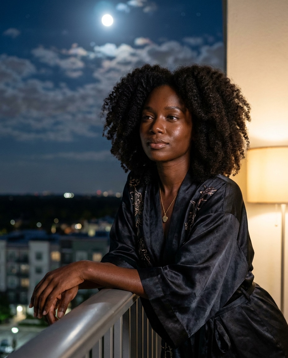 moonlit balcony portrait photo