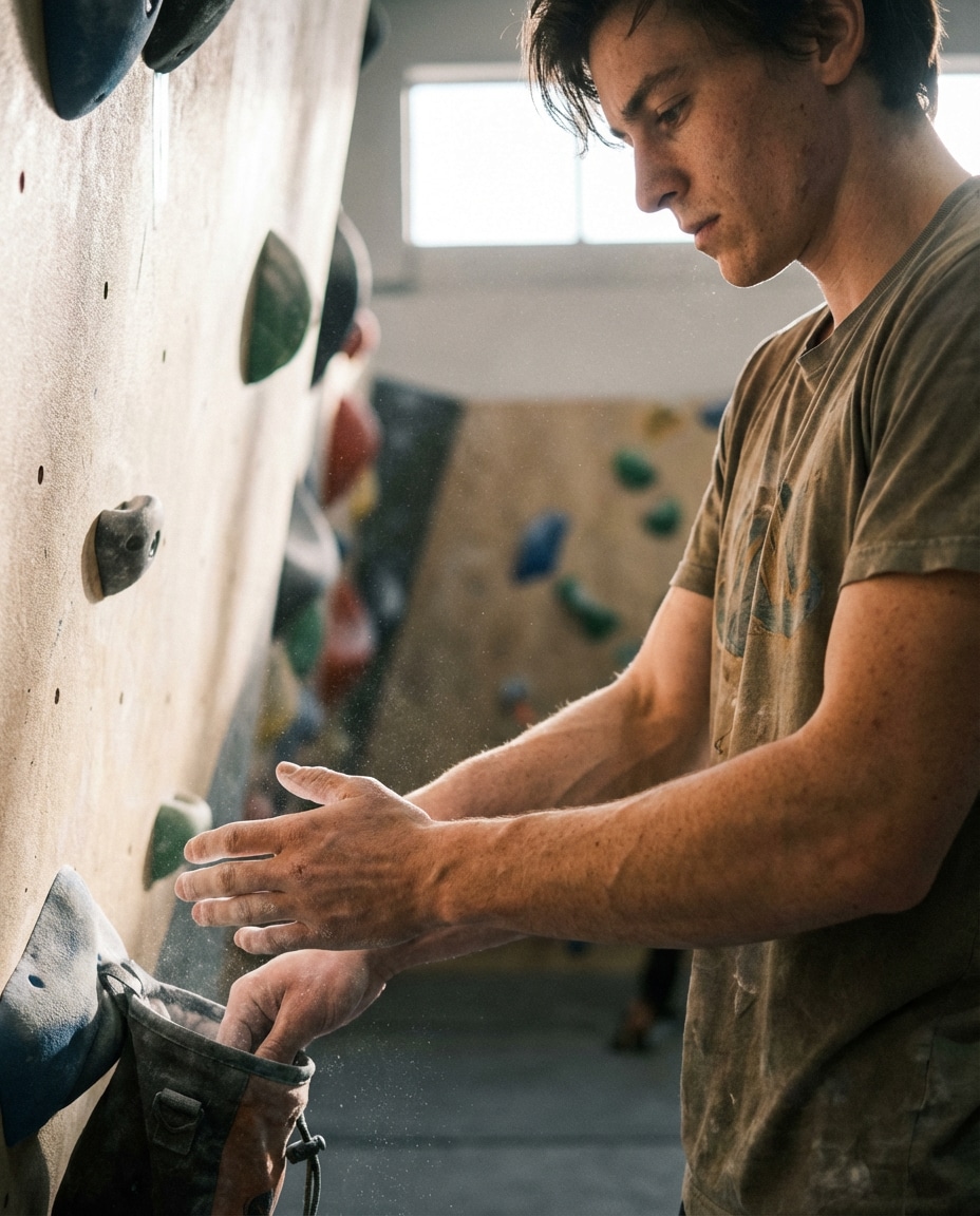 rock climb chalk hands photo