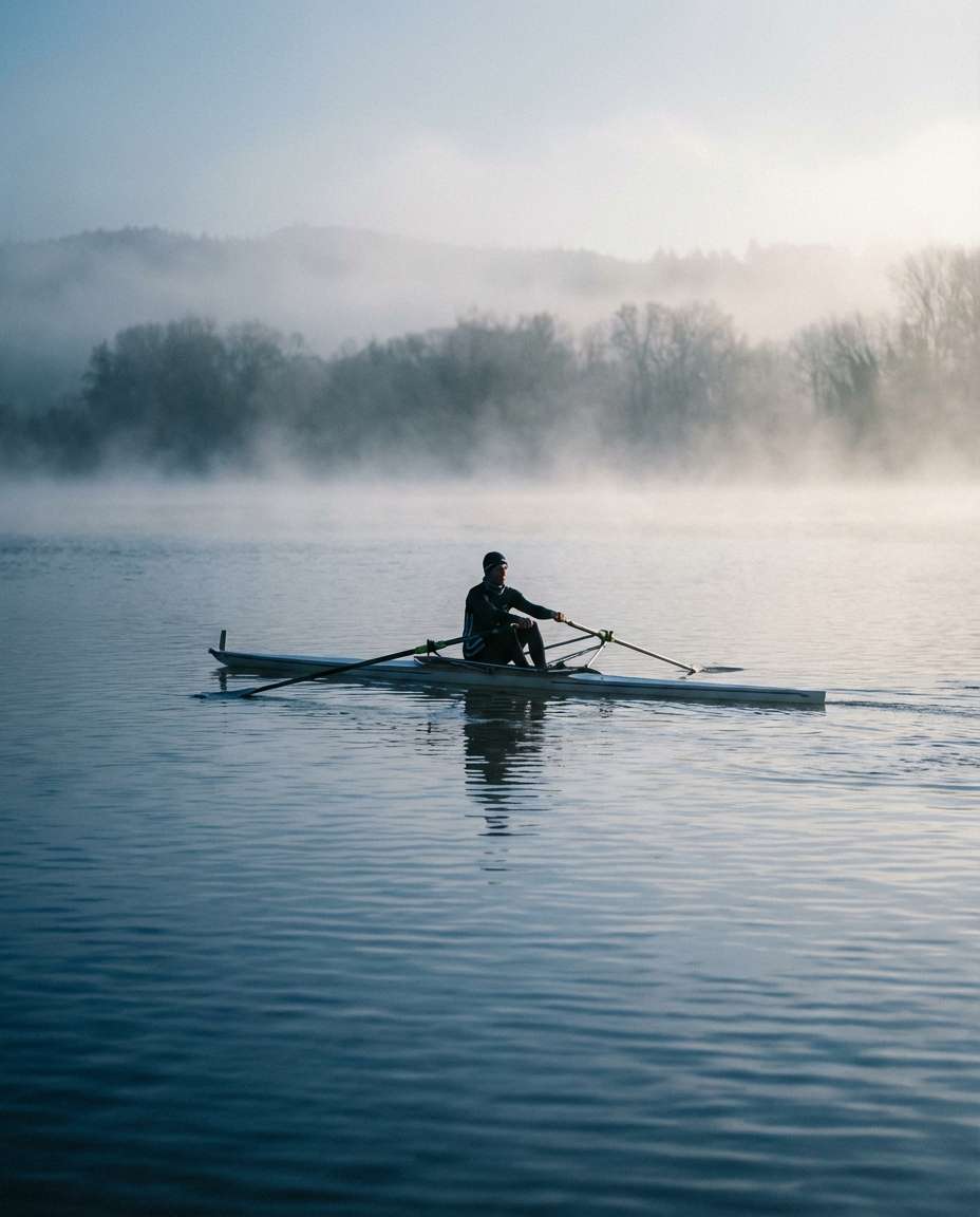 rowing morning mist photo