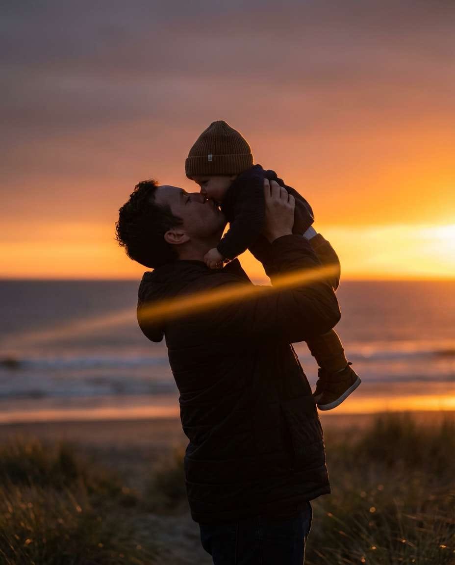sunset silhouette kiss photo