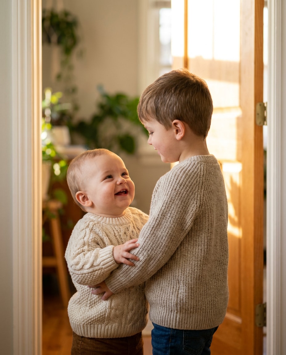 sibling matching sweaters photo