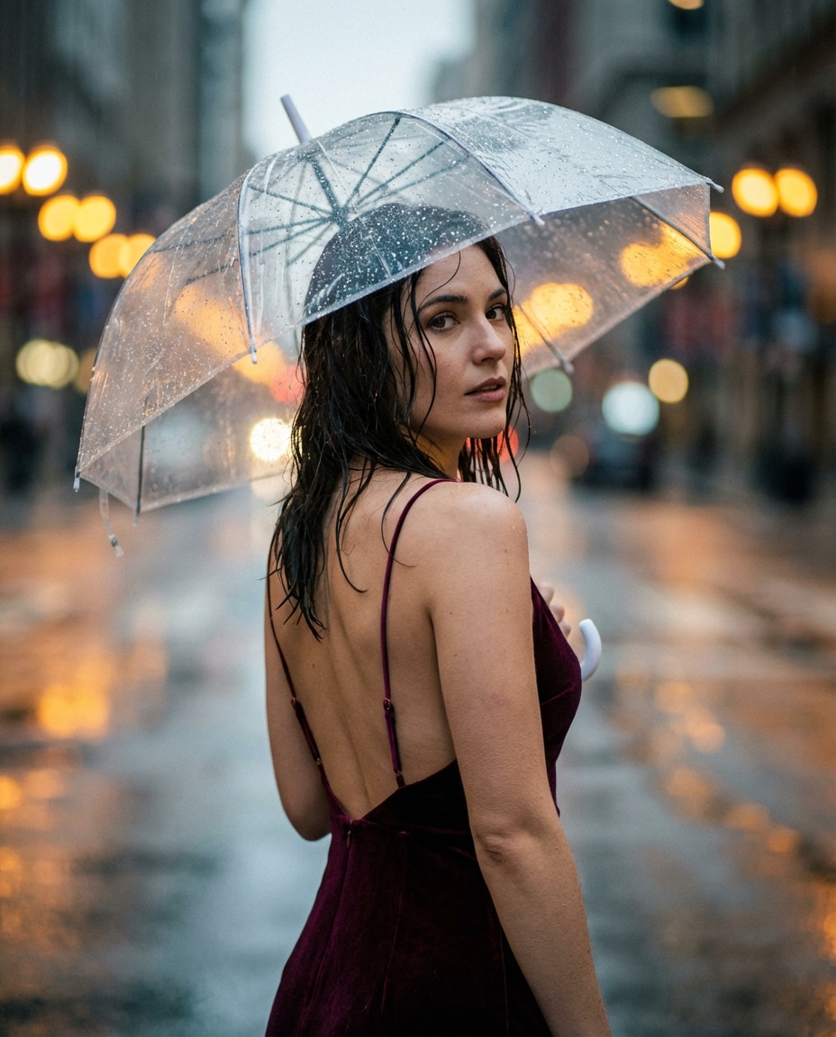 rainy city romance photo
