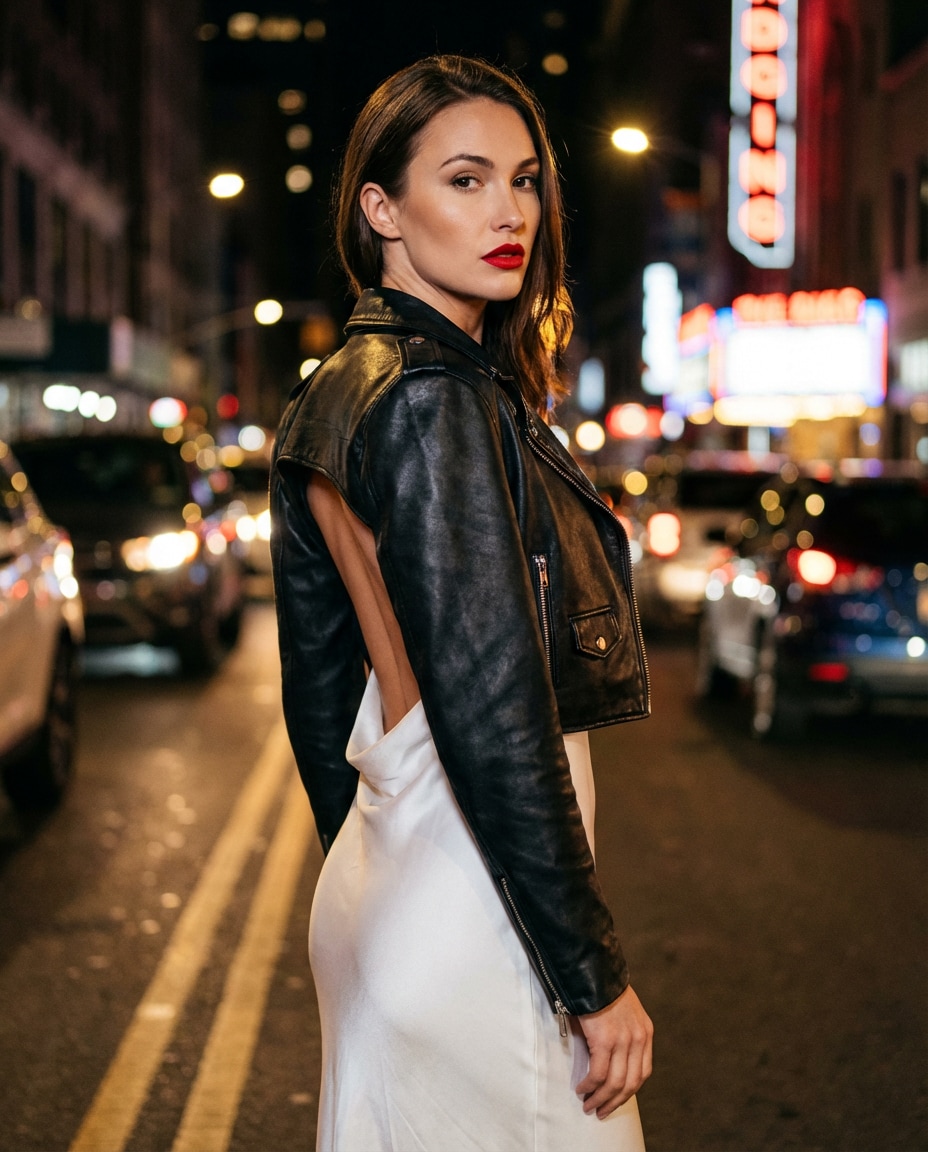 leather jacket contrast photo
