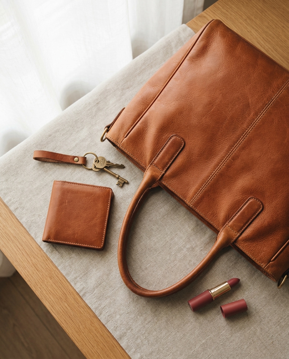 leather flat lay photo