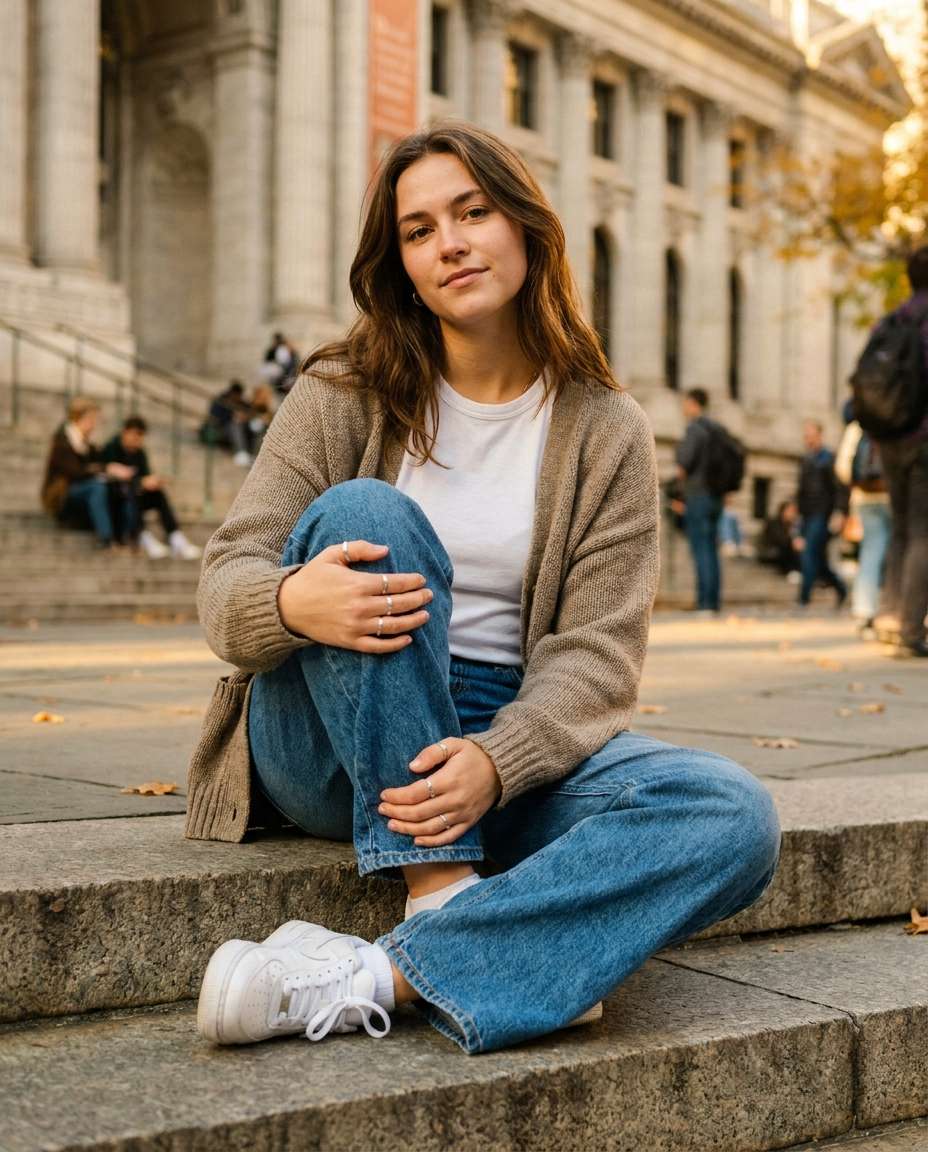 library steps casual photo