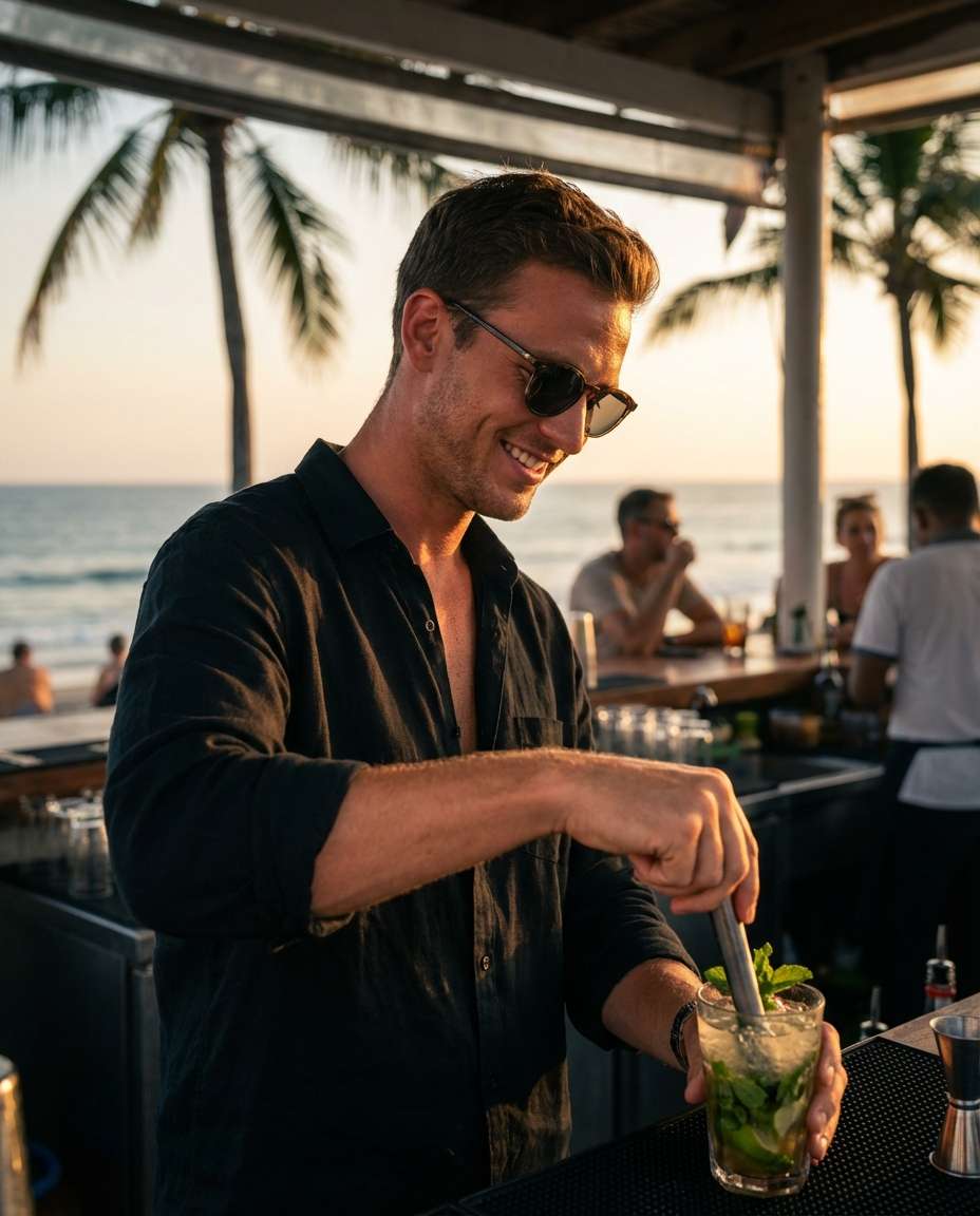 beach bar sunset photo