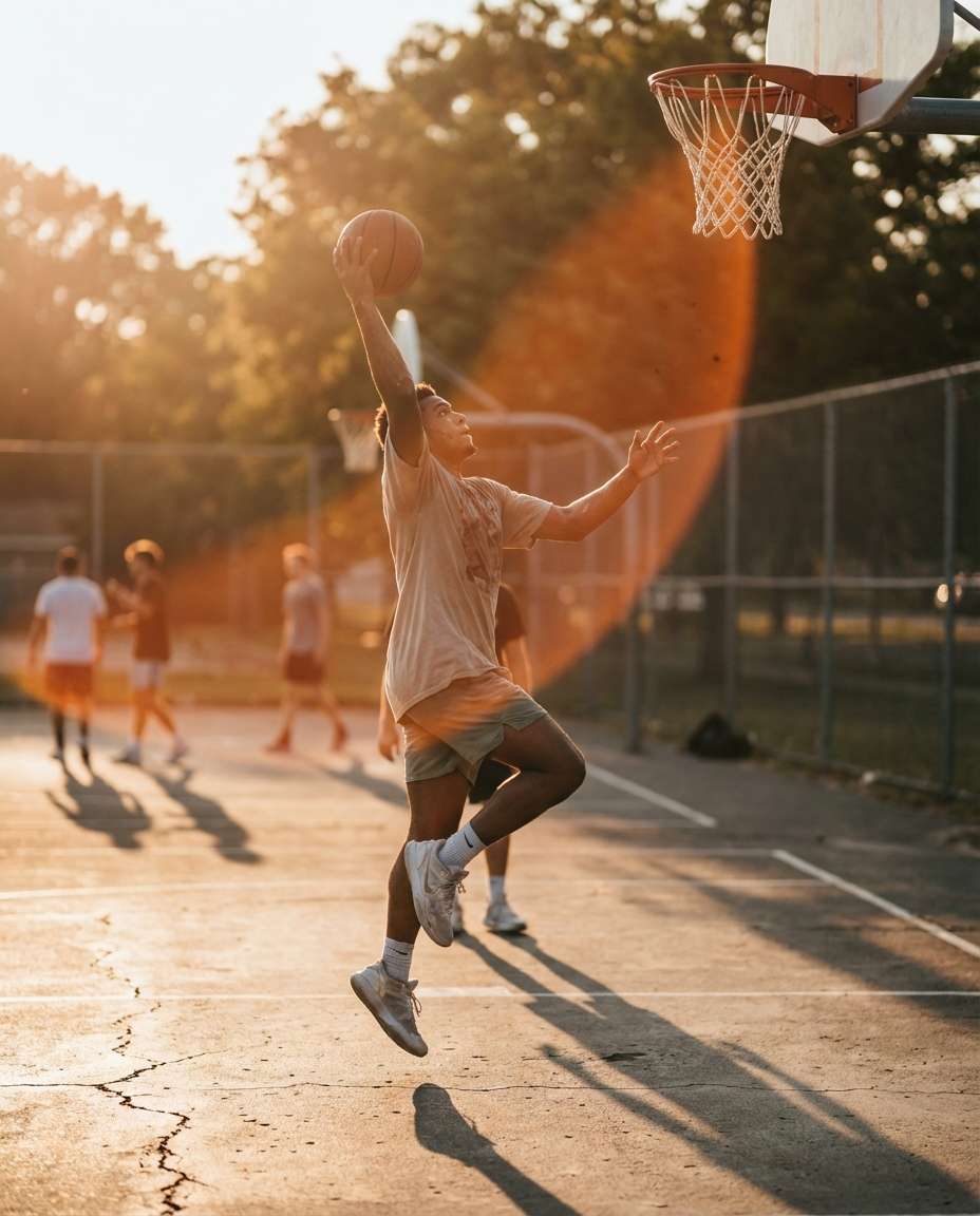 golden hour layup photo