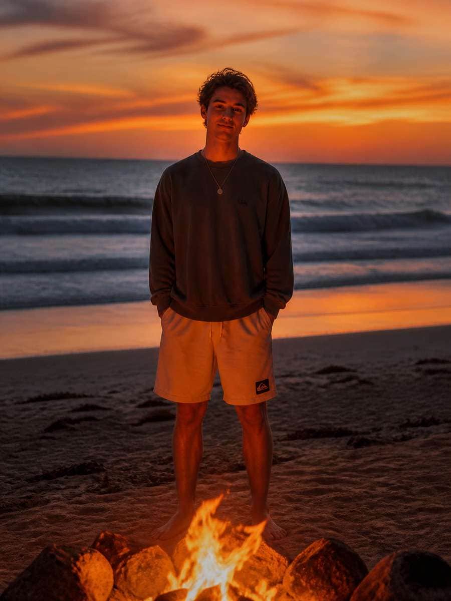 Golden Sunset Bonfire Portrait photo