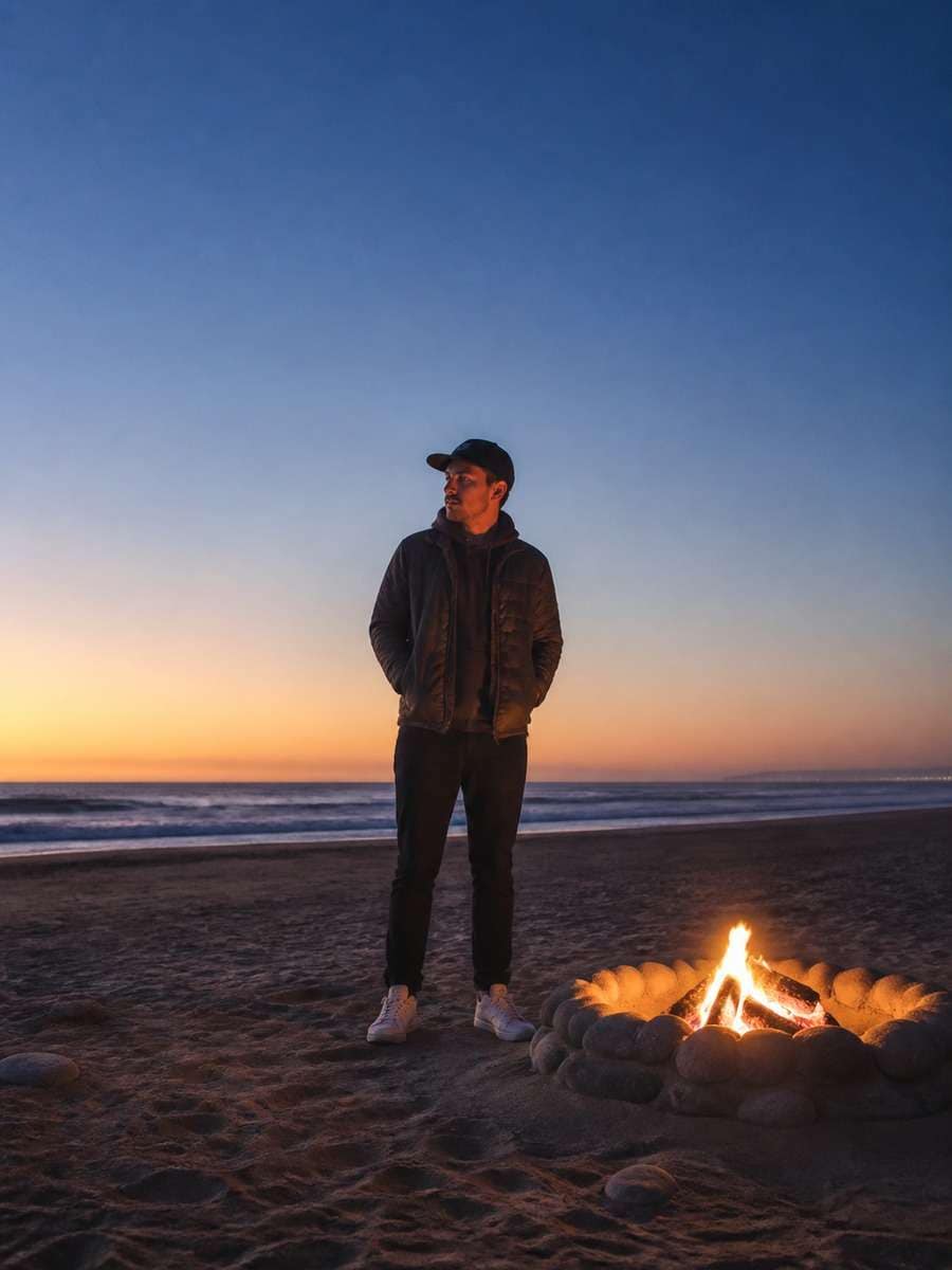 Minimalist Beach Fire Portrait photo