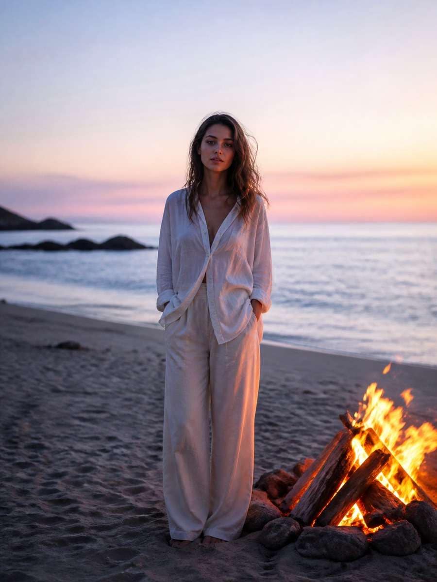 Romantic Seaside Firelight Edit photo