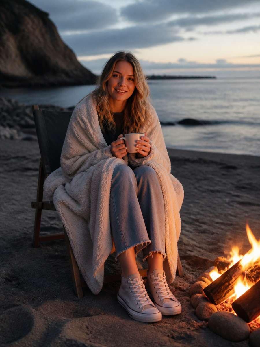 Bonfire With Blanket and Mug photo
