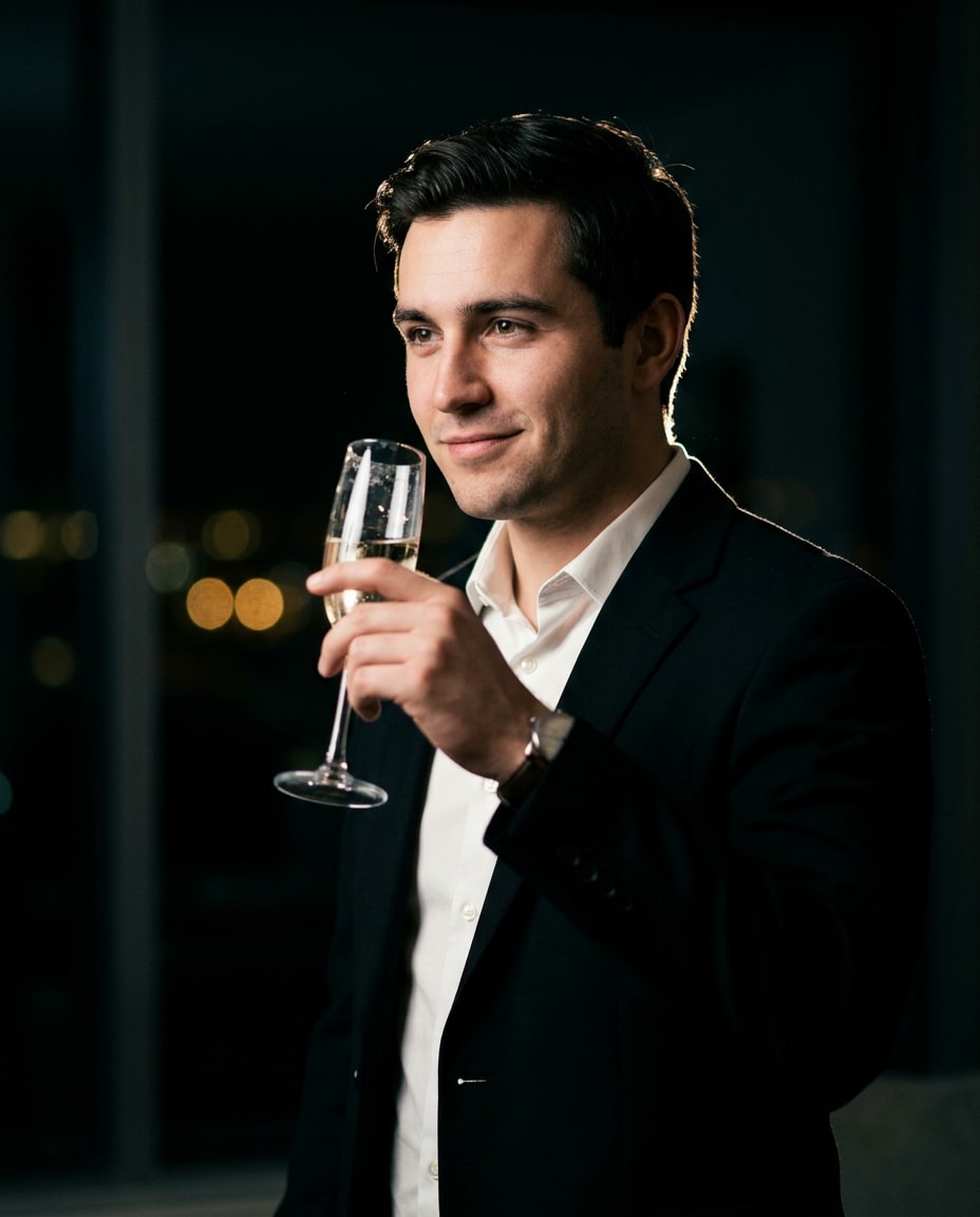 spotlit champagne toast photo