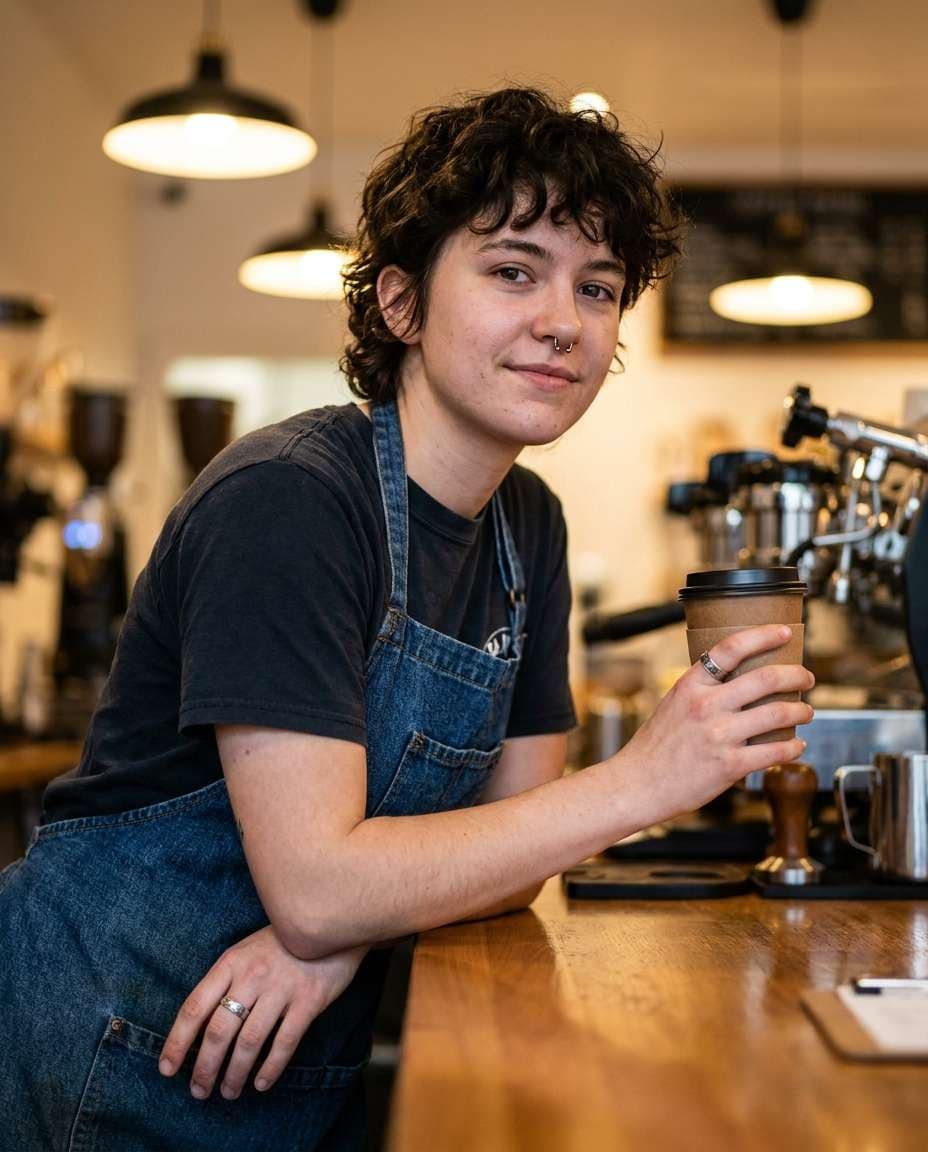 leaning cafe counter photo