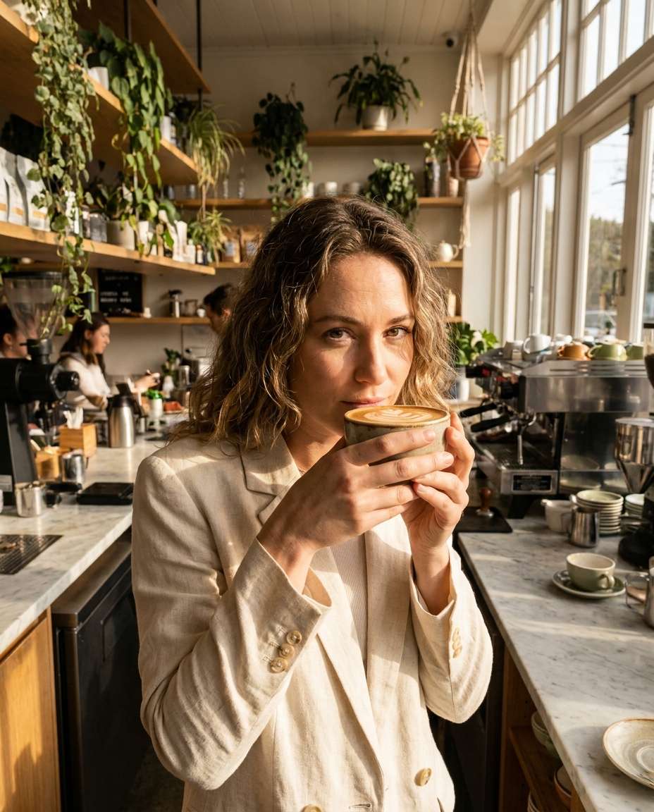 sunlit espresso bar photo