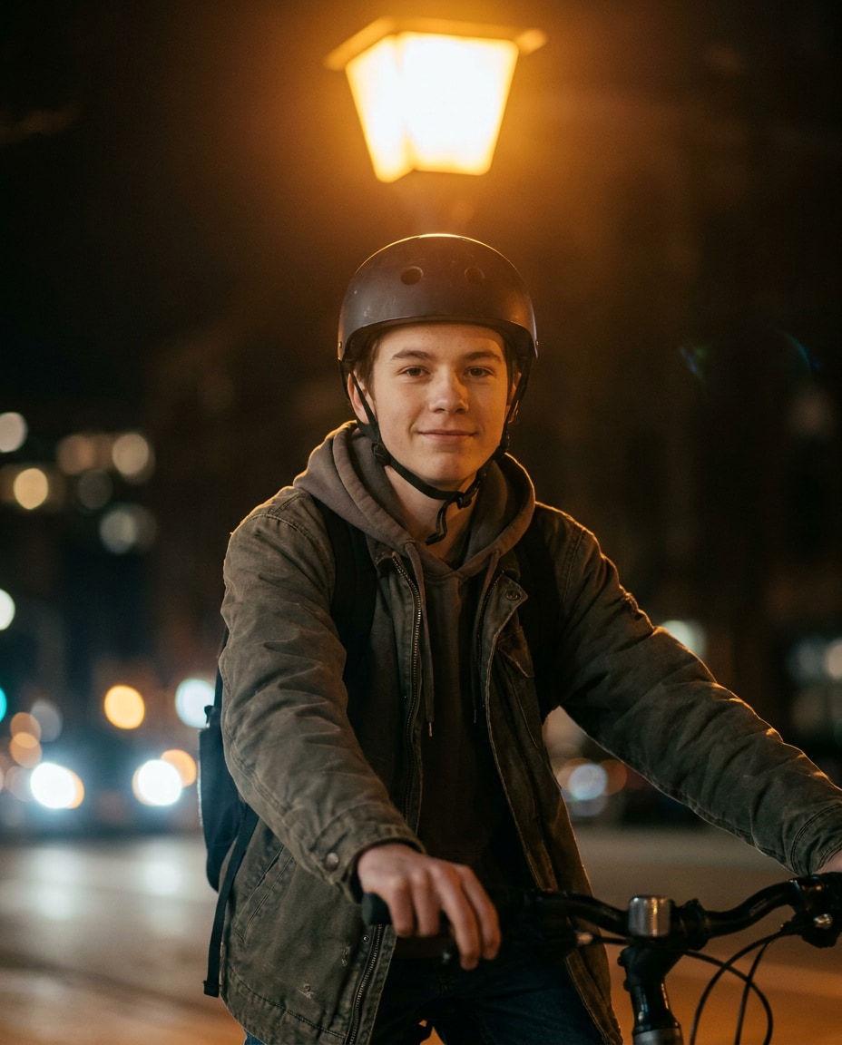 warm streetlamp portrait photo