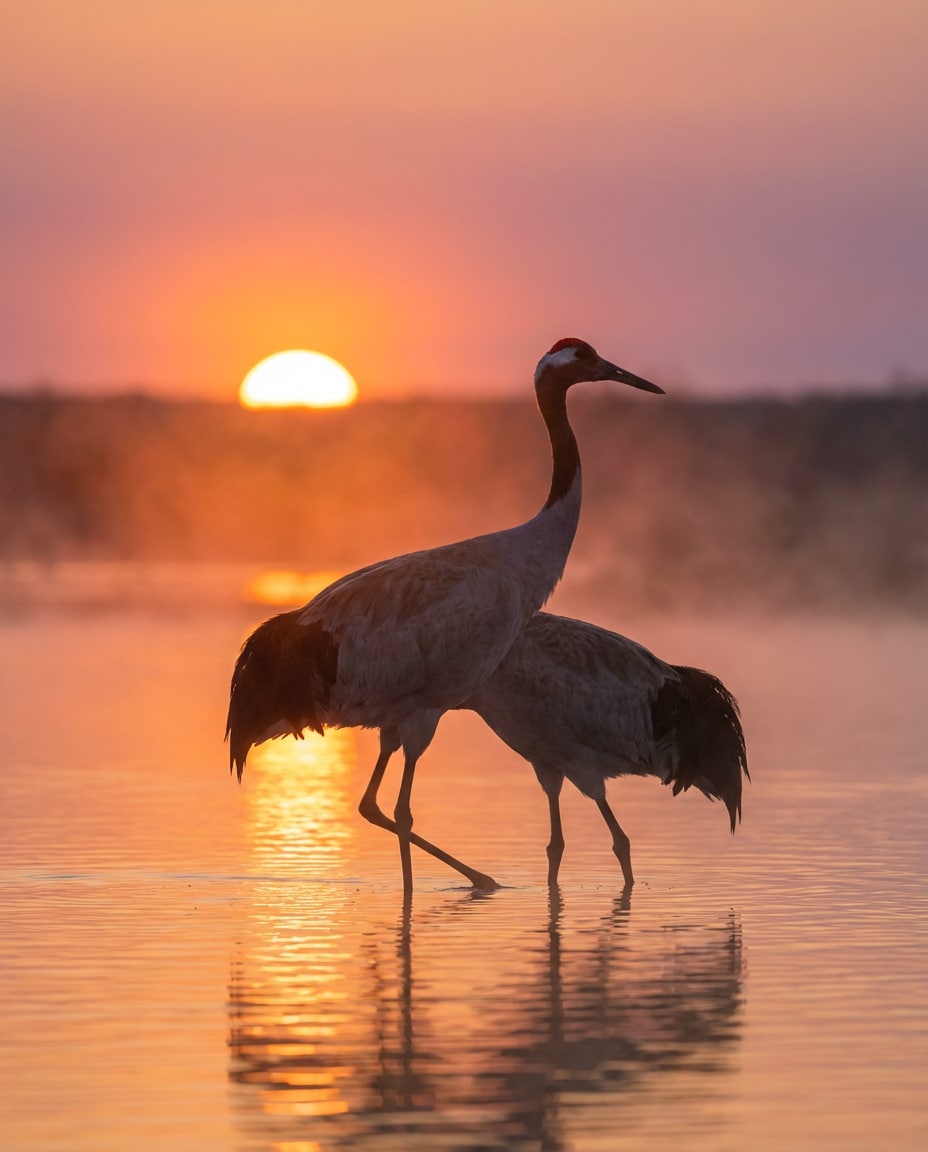 crane sunrise silhouette photo