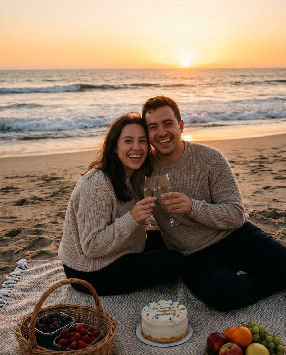 beach picnic sunset photo