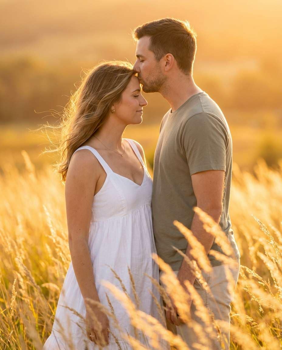 golden hour forehead kiss photo