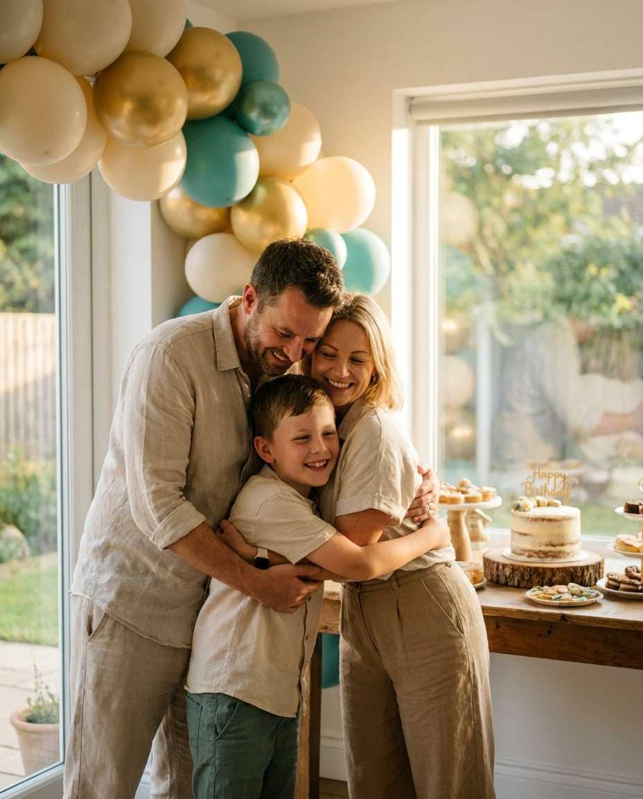 family hug moment photo