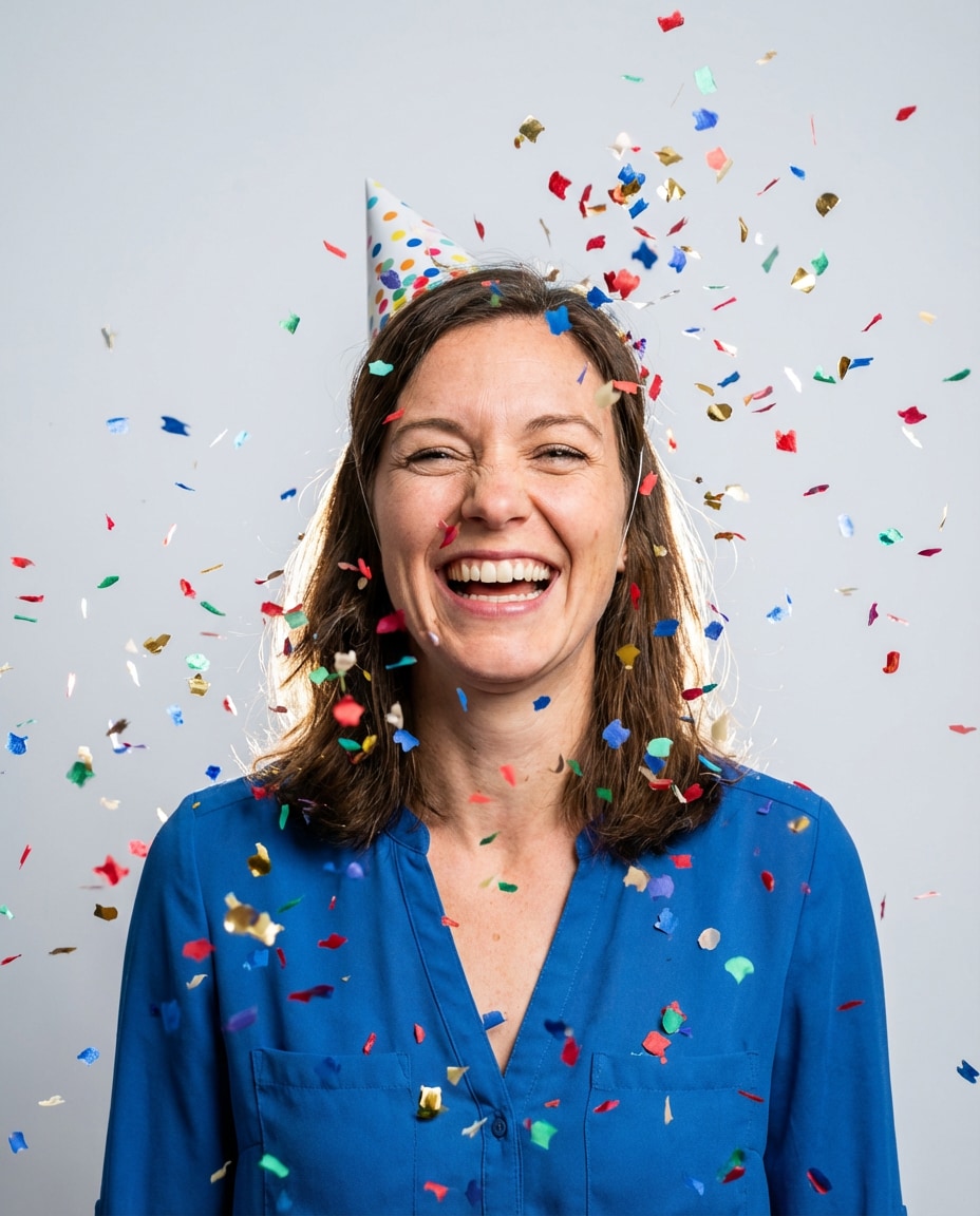 confetti burst laugh photo