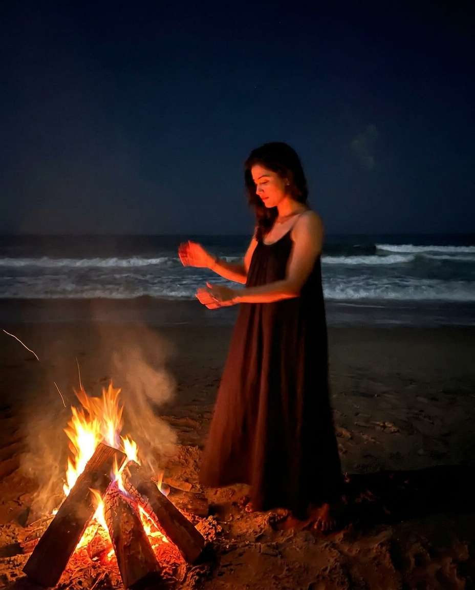 beach night bonfire photo