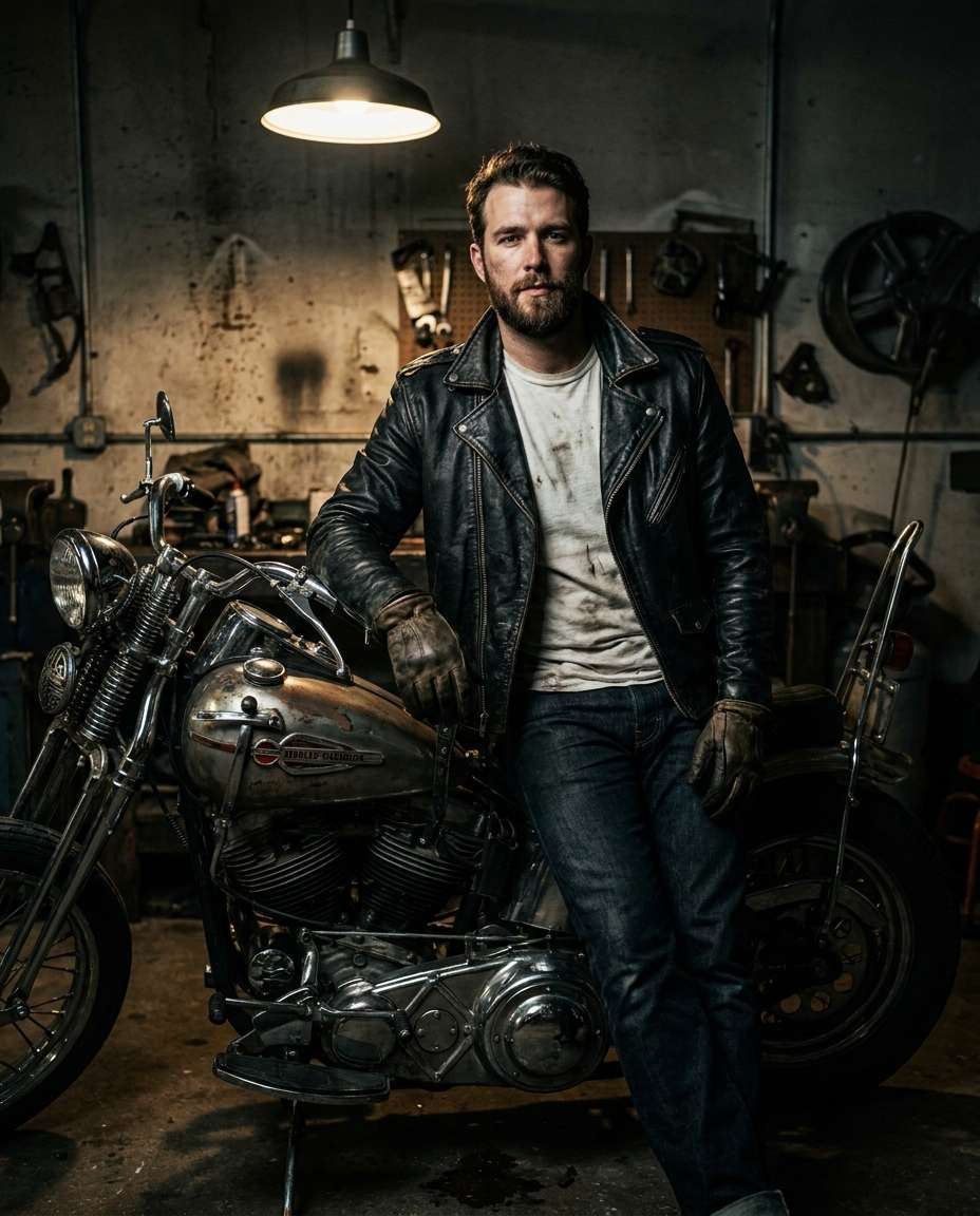 classic motorcycle pose photo