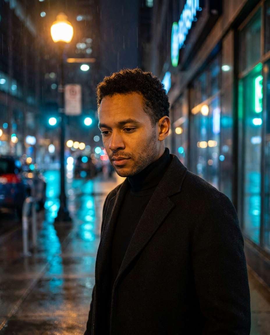 rainy night streetlight photo