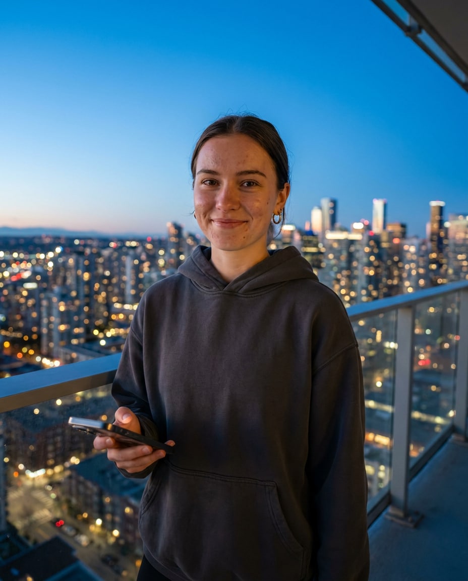 balcony skyline selfie photo