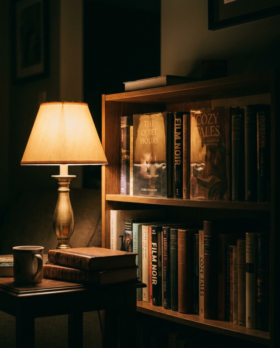 moody night shelf photo