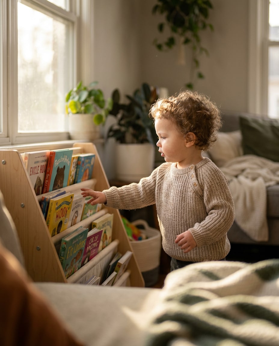 child picks book photo